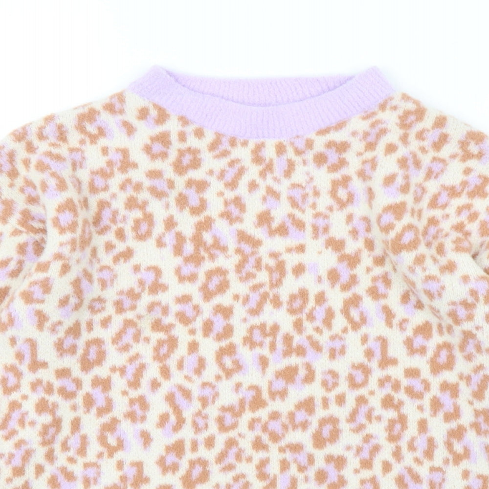 Marks and Spencer Girls Multicoloured Mock Neck Animal Print Polyamide Pullover Jumper Size 13-14 Years  Pullover