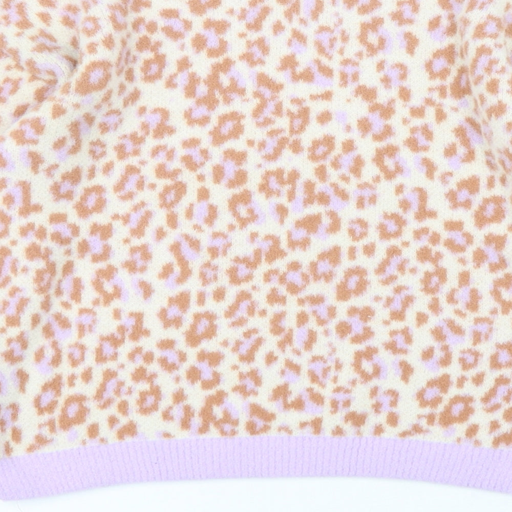 Marks and Spencer Girls Multicoloured Mock Neck Animal Print Polyamide Pullover Jumper Size 13-14 Years  Pullover