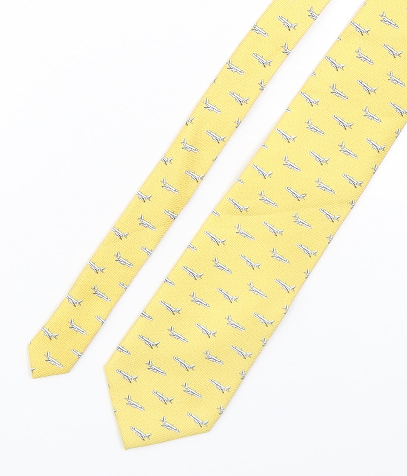 Preworn Mens Yellow Geometric Polyester Pointed Tie One Size - Airplane print