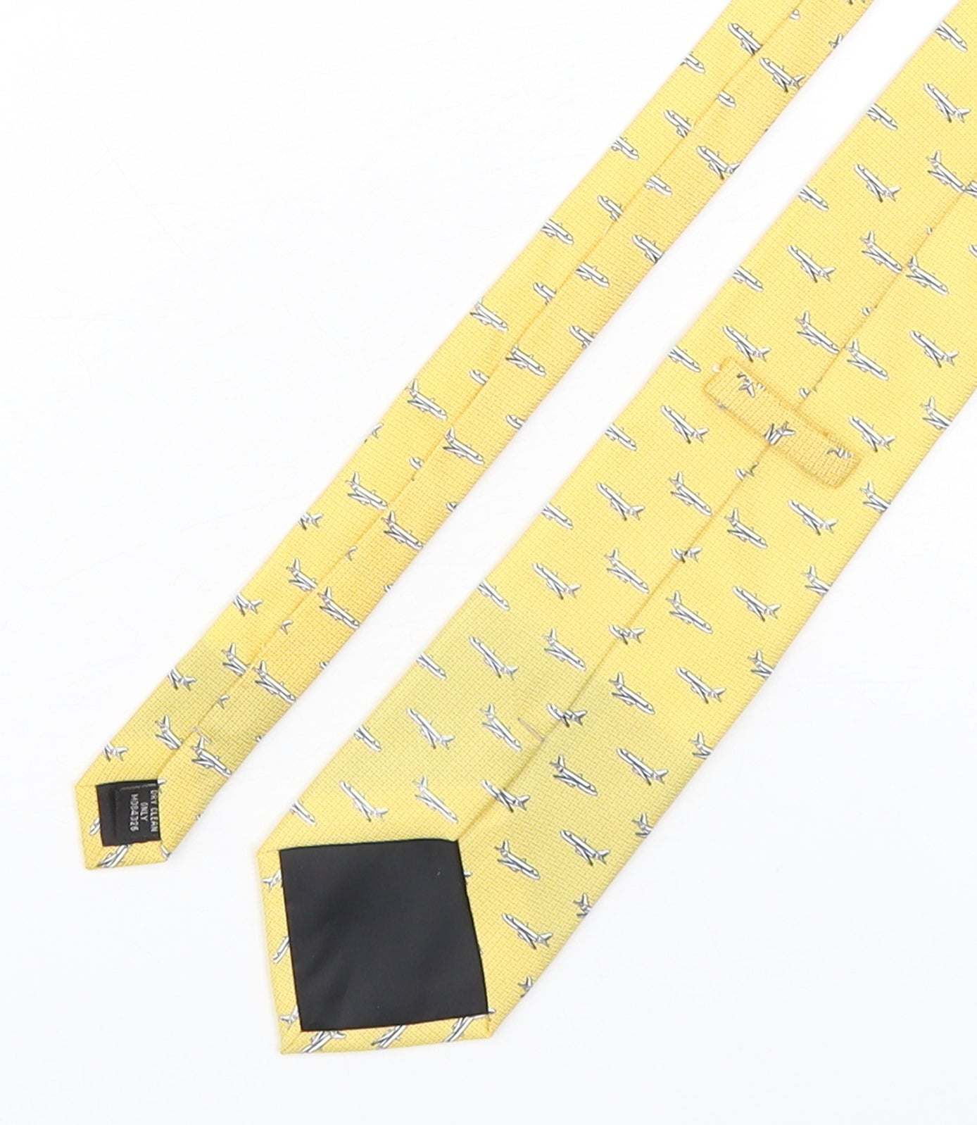 Preworn Mens Yellow Geometric Polyester Pointed Tie One Size - Airplane print