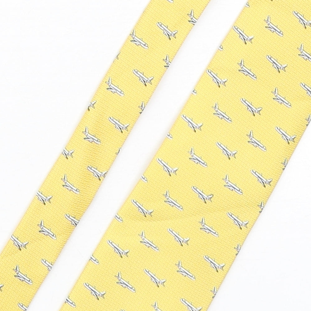 Preworn Mens Yellow Geometric Polyester Pointed Tie One Size - Airplane print