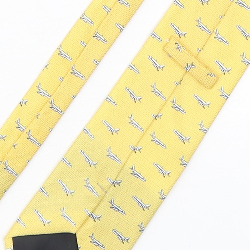 Preworn Mens Yellow Geometric Polyester Pointed Tie One Size - Airplane print