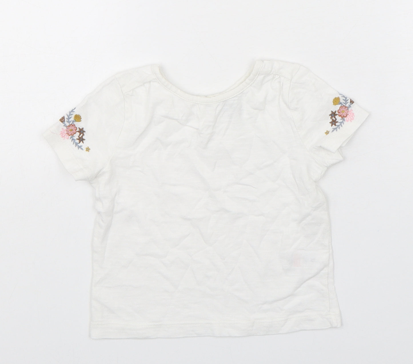 TU Girls White Floral Cotton Basic T-Shirt Size 12-18 Months Round Neck Pullover