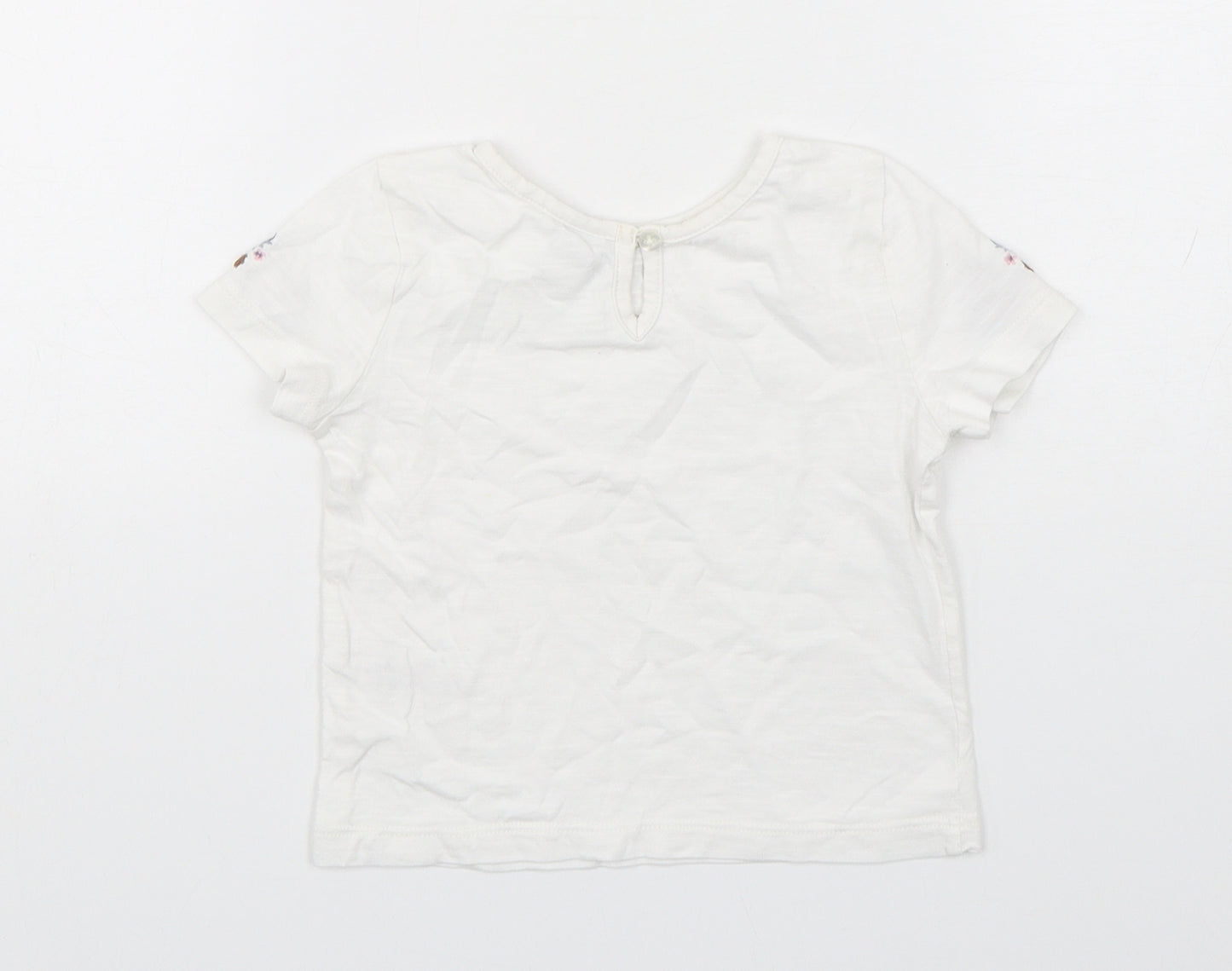 TU Girls White Floral Cotton Basic T-Shirt Size 12-18 Months Round Neck Pullover