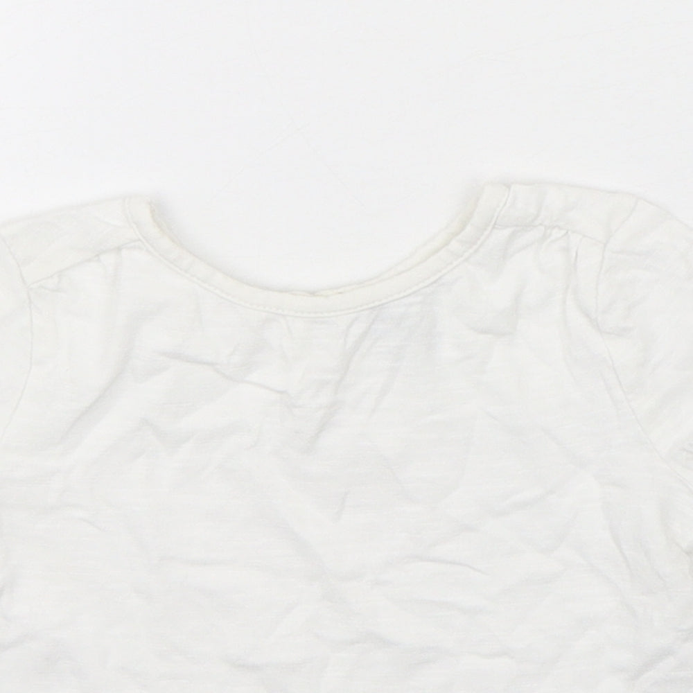 TU Girls White Floral Cotton Basic T-Shirt Size 12-18 Months Round Neck Pullover
