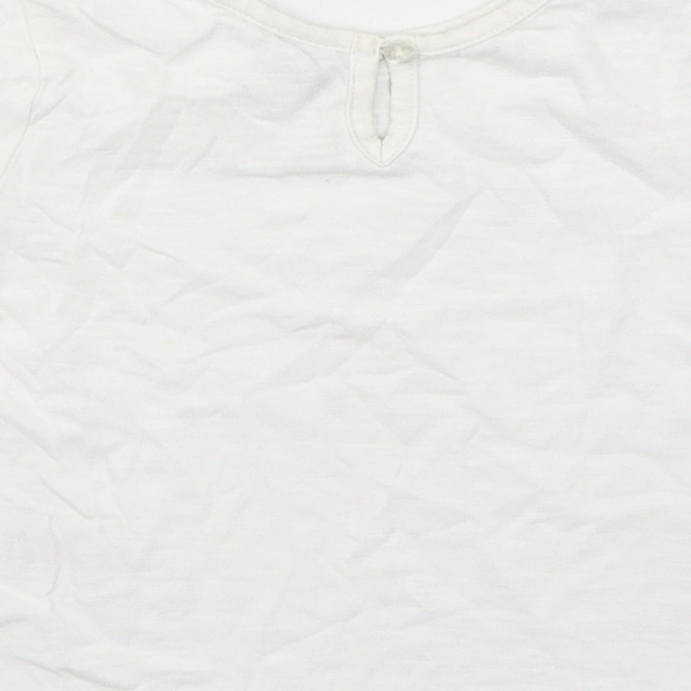 TU Girls White Floral Cotton Basic T-Shirt Size 12-18 Months Round Neck Pullover