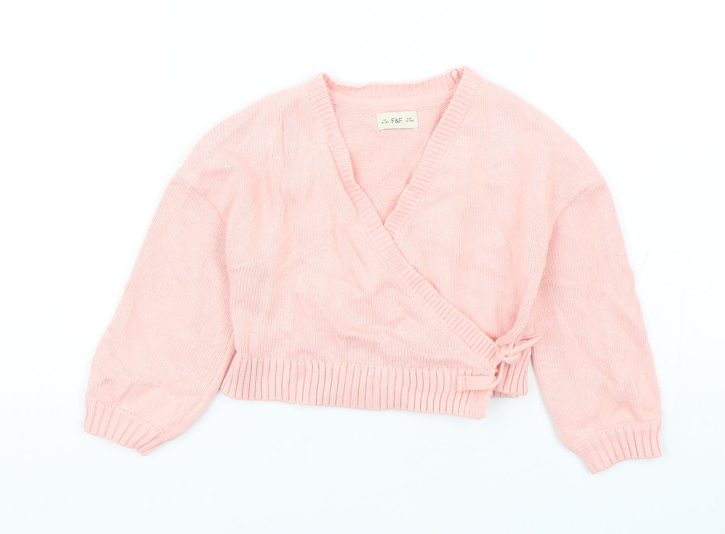 F&F Girls Pink  Cotton Cardigan Jumper Size 12-18 Months  Tie