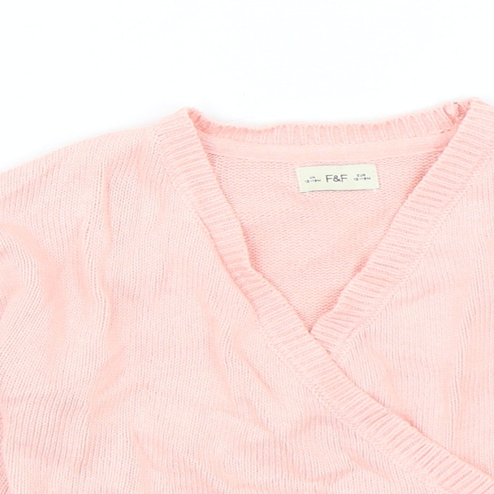 F&F Girls Pink  Cotton Cardigan Jumper Size 12-18 Months  Tie