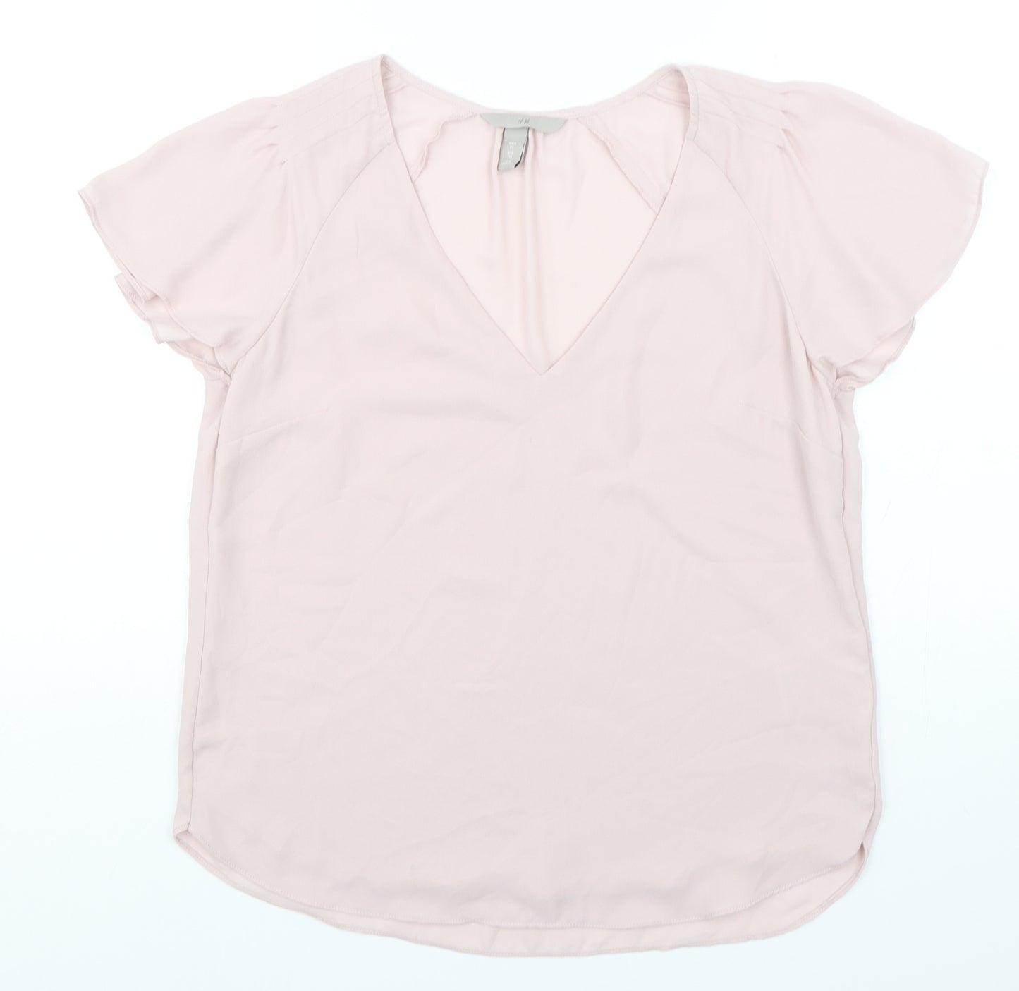 H&M Womens Pink  Polyester Basic Blouse Size 10 V-Neck