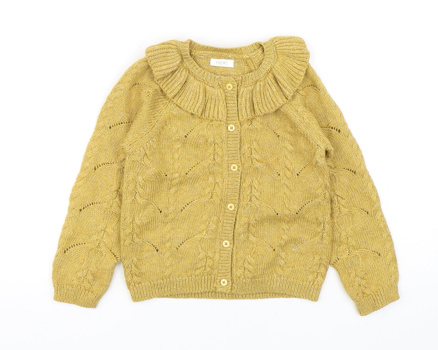 NEXT Girls Green Collared  Cotton Cardigan Jumper Size 2-3 Years  Button
