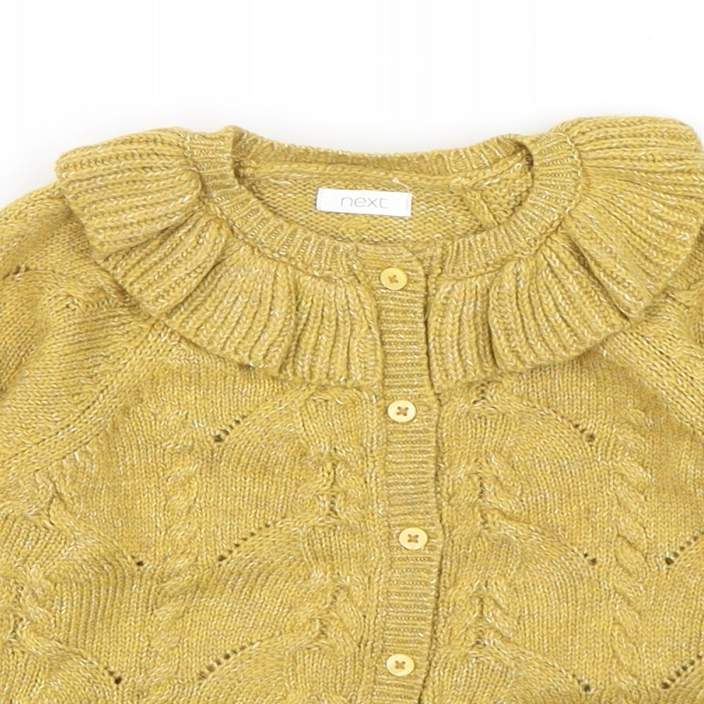 NEXT Girls Green Collared  Cotton Cardigan Jumper Size 2-3 Years  Button