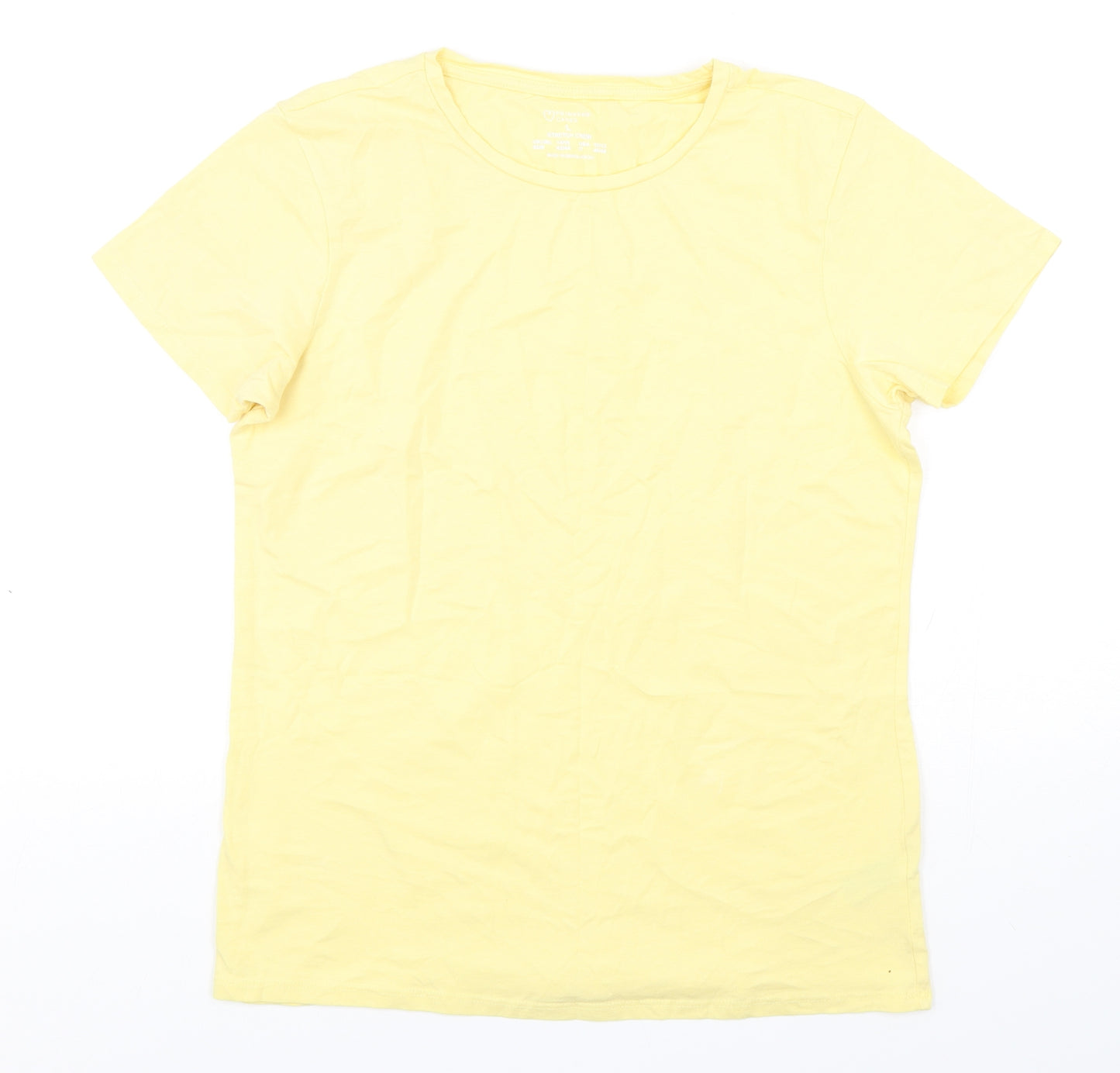 Primark Womens Yellow  Cotton Basic T-Shirt Size 14 Round Neck