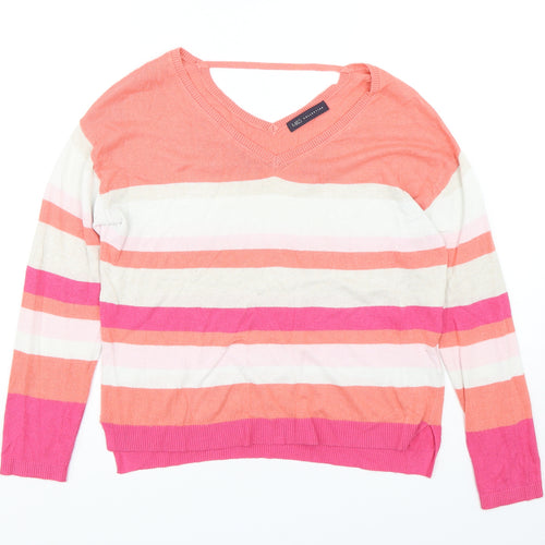Marks and Spencer Womens Multicoloured V-Neck Striped Viscose Pullover Jumper Size 10
