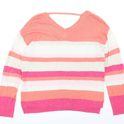 Marks and Spencer Womens Multicoloured V-Neck Striped Viscose Pullover Jumper Size 10
