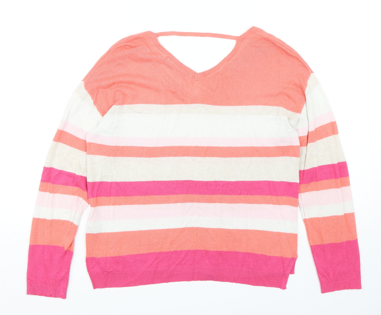 Marks and Spencer Womens Multicoloured V-Neck Striped Viscose Pullover Jumper Size 10