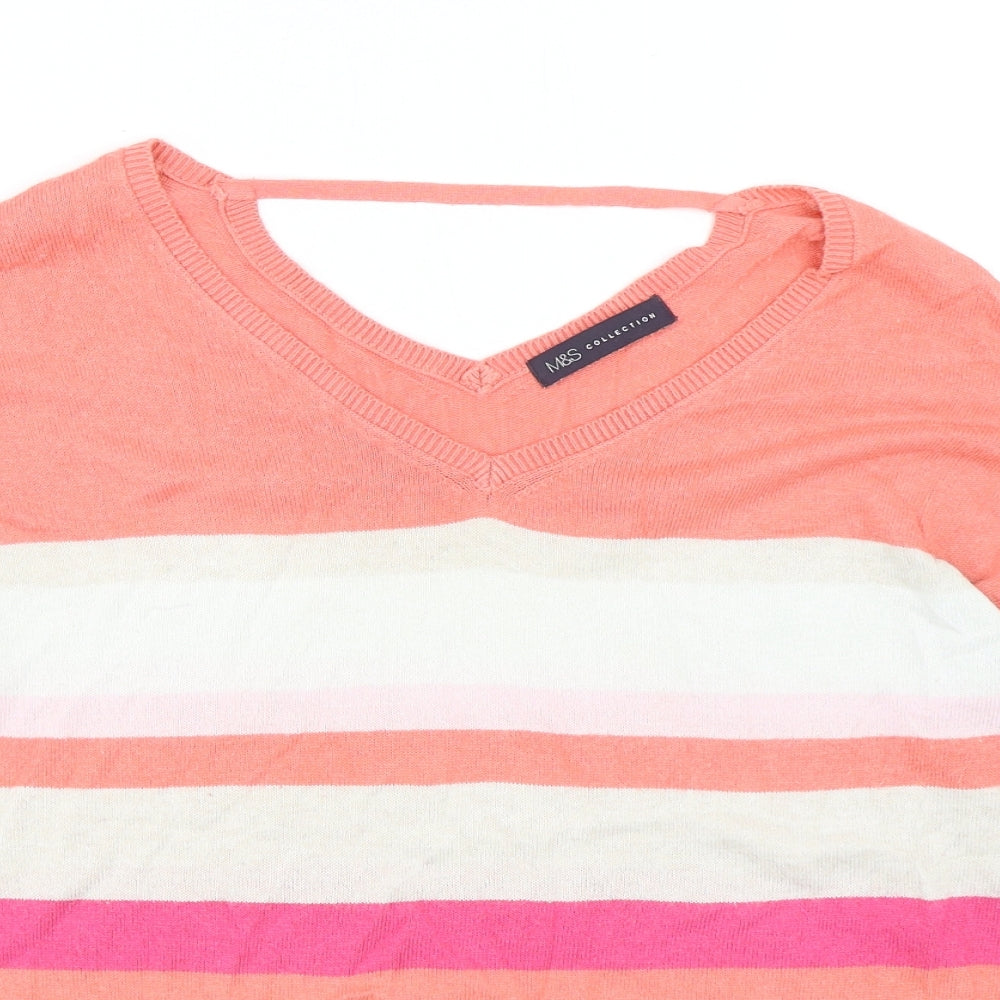 Marks and Spencer Womens Multicoloured V-Neck Striped Viscose Pullover Jumper Size 10