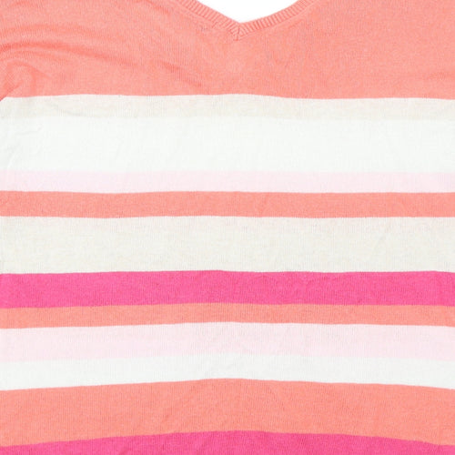 Marks and Spencer Womens Multicoloured V-Neck Striped Viscose Pullover Jumper Size 10