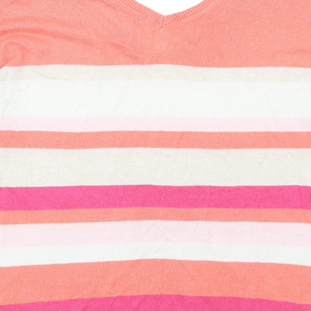 Marks and Spencer Womens Multicoloured V-Neck Striped Viscose Pullover Jumper Size 10