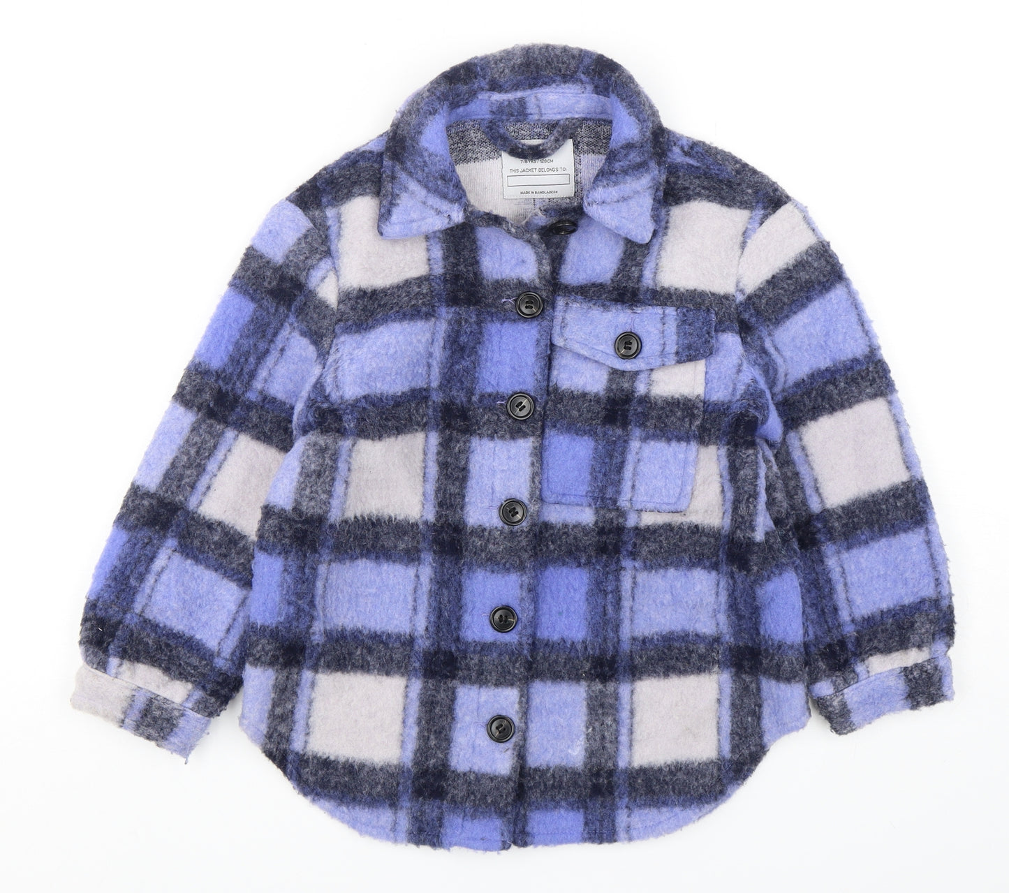 Primark Boys Blue Check  Shirt Jacket Coatigan Size 7-8 Years  Button