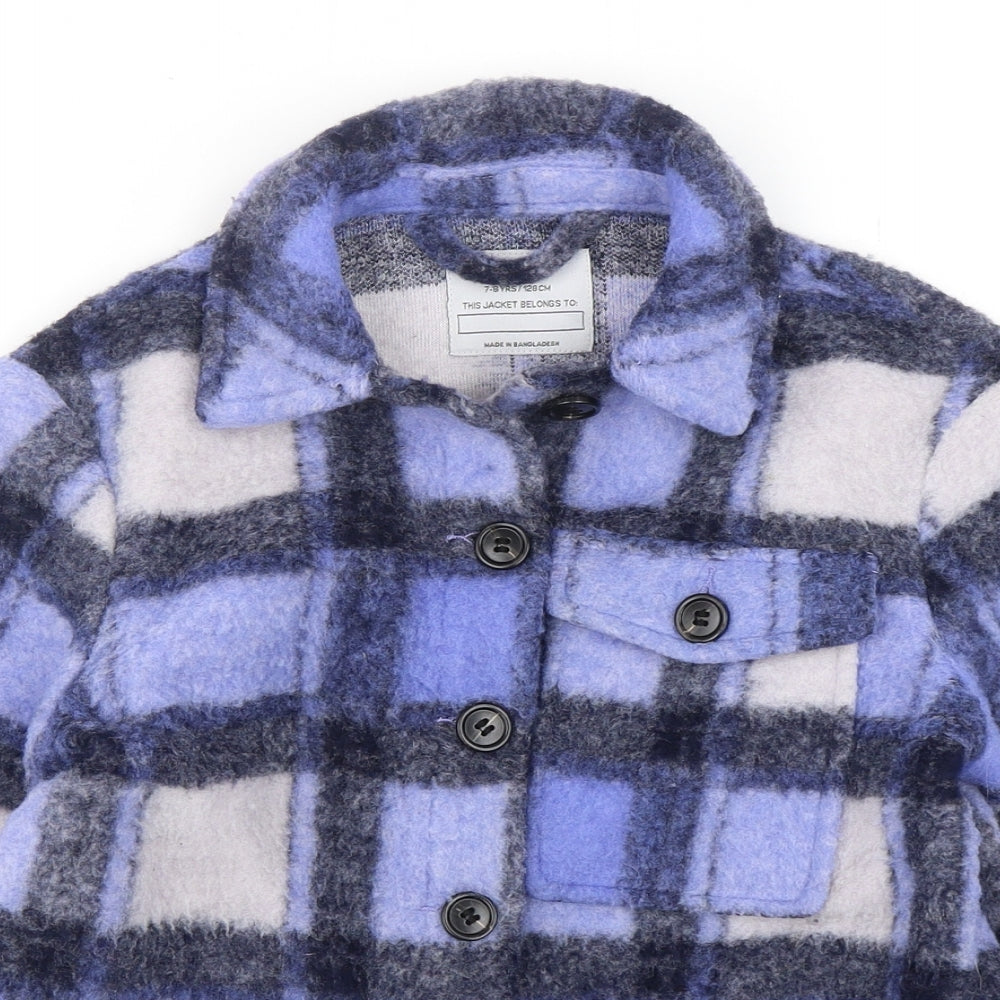Primark Boys Blue Check  Shirt Jacket Coatigan Size 7-8 Years  Button