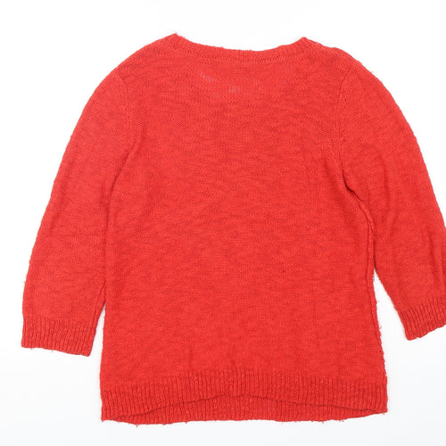 Per Una  Womens Red Round Neck  Cotton Pullover Jumper Size 12