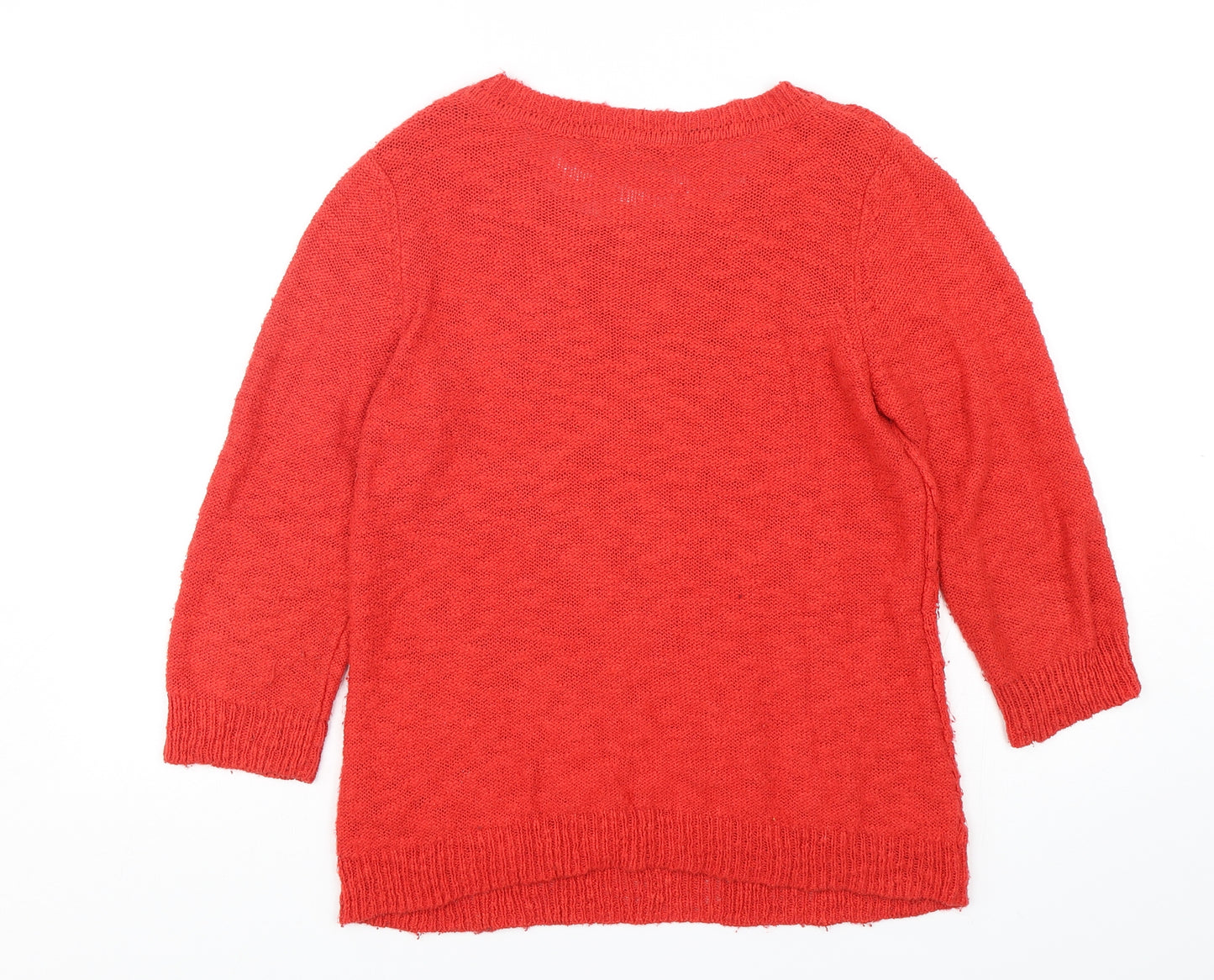 Per Una  Womens Red Round Neck  Cotton Pullover Jumper Size 12