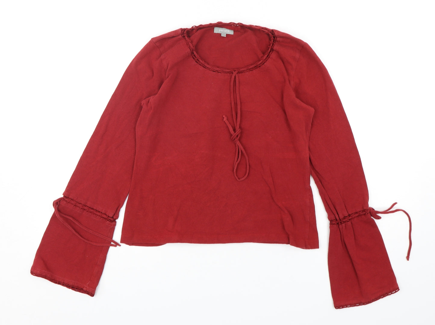 Per Una  Womens Red  Cotton Basic T-Shirt Size 12 Round Neck