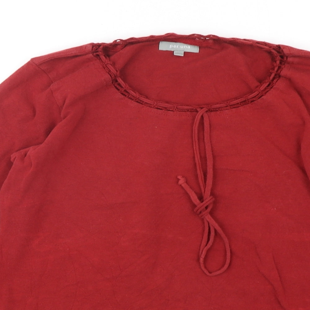 Per Una  Womens Red  Cotton Basic T-Shirt Size 12 Round Neck