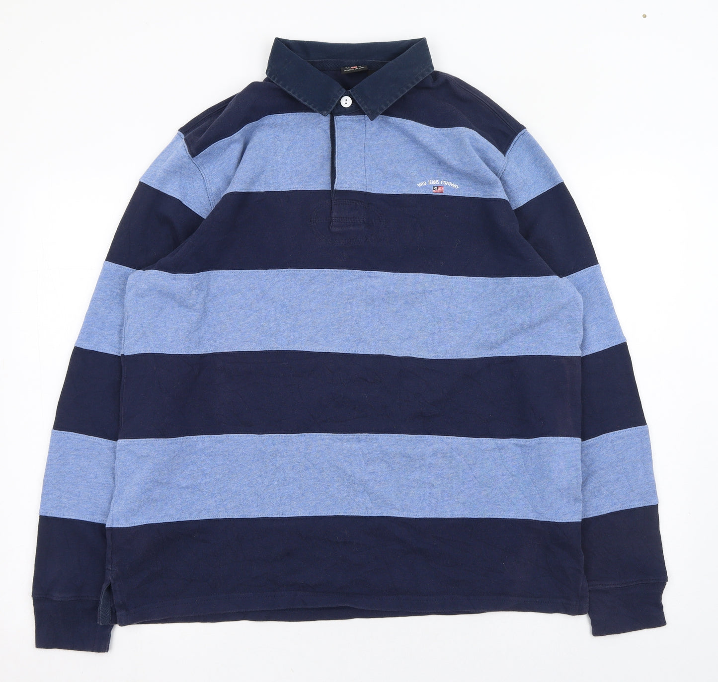 Polo Ralph Lauren Mens Blue Collared Striped Cotton Pullover Jumper Size L