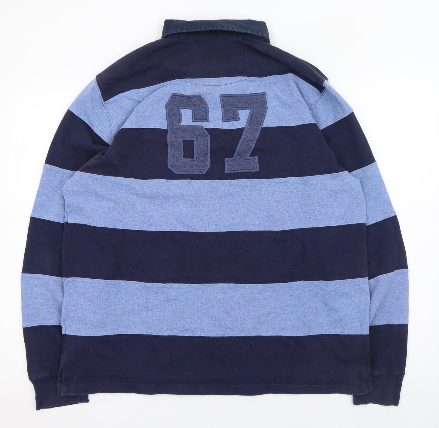 Polo Ralph Lauren Mens Blue Collared Striped Cotton Pullover Jumper Size L