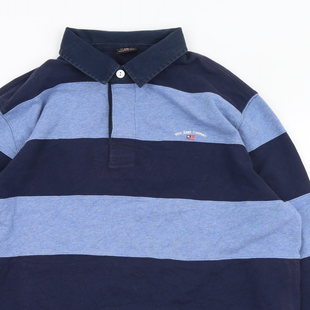 Polo Ralph Lauren Mens Blue Collared Striped Cotton Pullover Jumper Size L