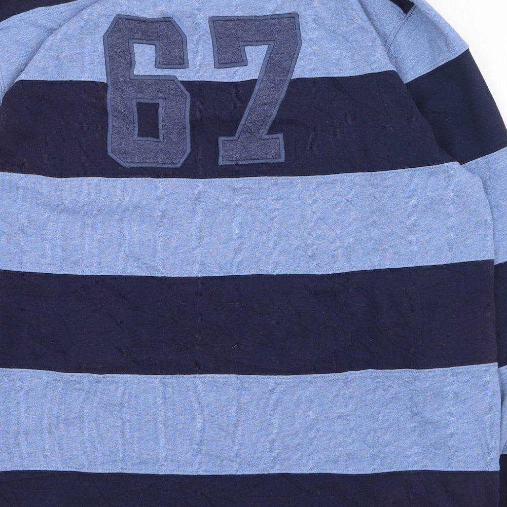 Polo Ralph Lauren Mens Blue Collared Striped Cotton Pullover Jumper Size L