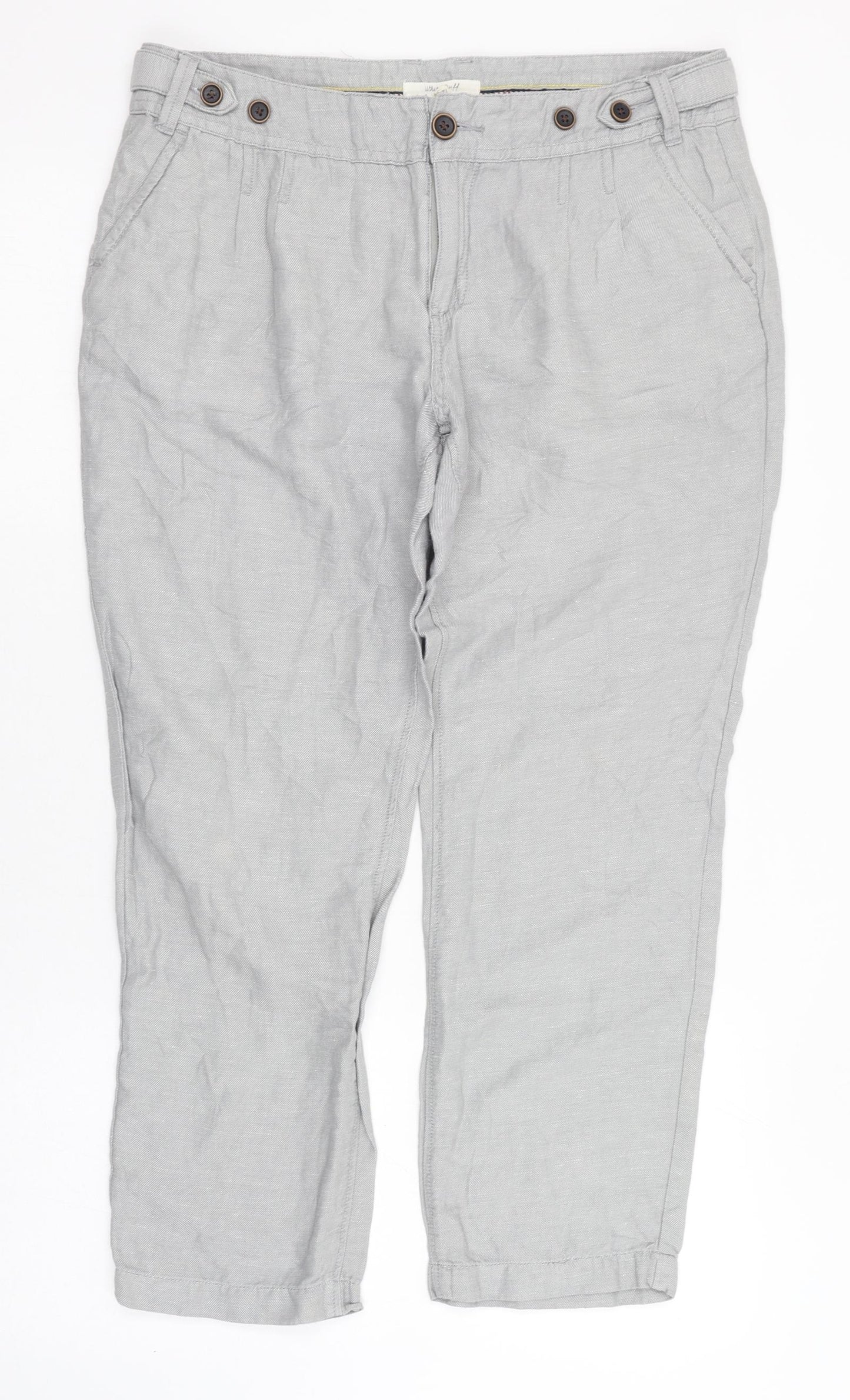 White Stuff Womens Grey  Linen Carrot Trousers Size 12 L26 in Regular Zip