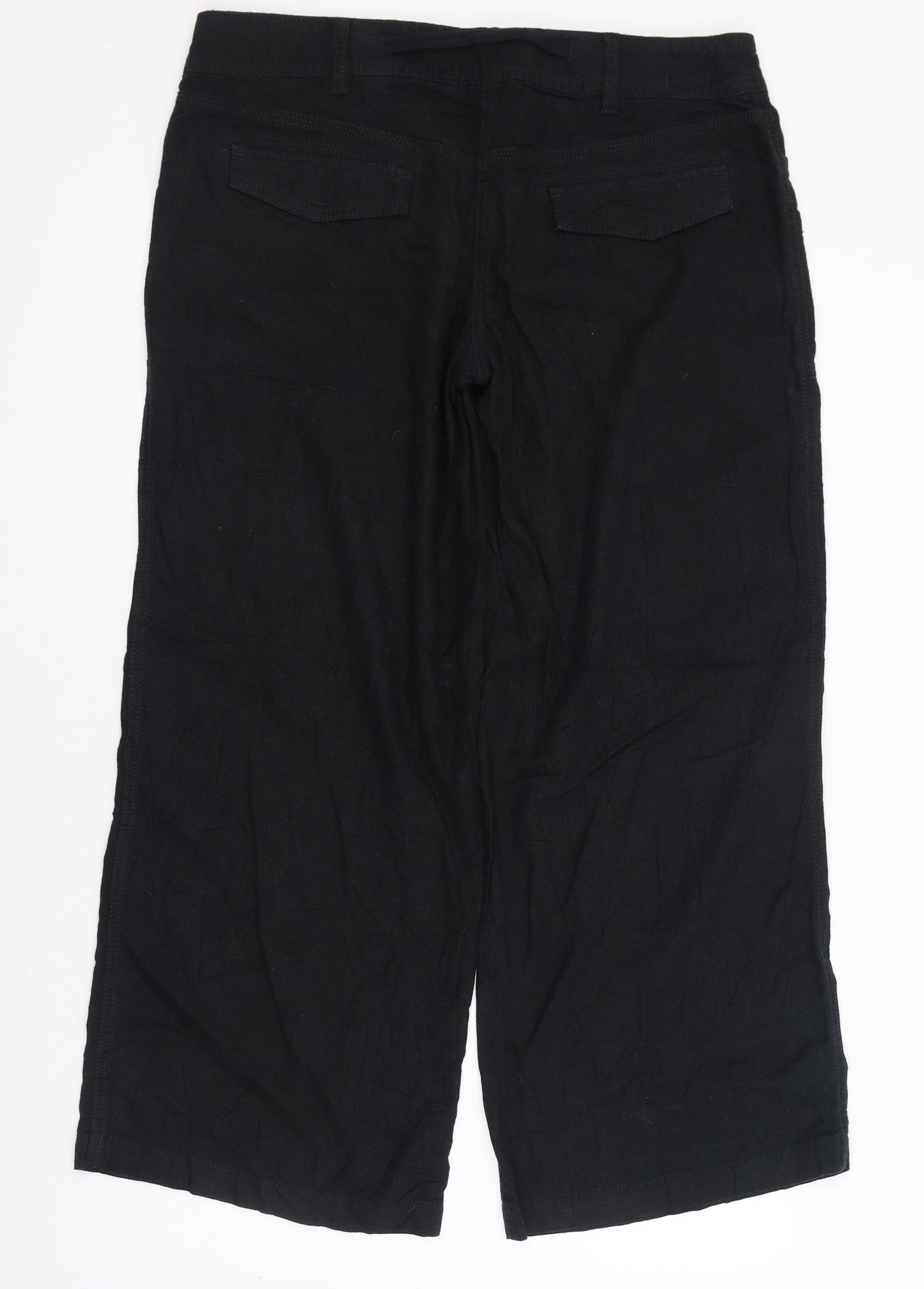 NEXT Womens Black  Linen Trousers  Size 14 L28 in Regular Zip - Tie front