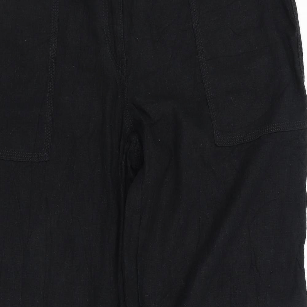 NEXT Womens Black  Linen Trousers  Size 14 L28 in Regular Zip - Tie front