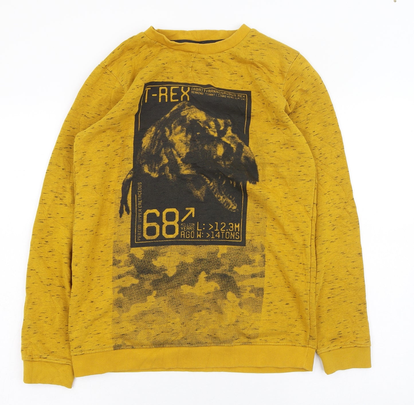 TU Boys Yellow  Cotton Pullover Sweatshirt Size 14 Years  Pullover - Dinosaur