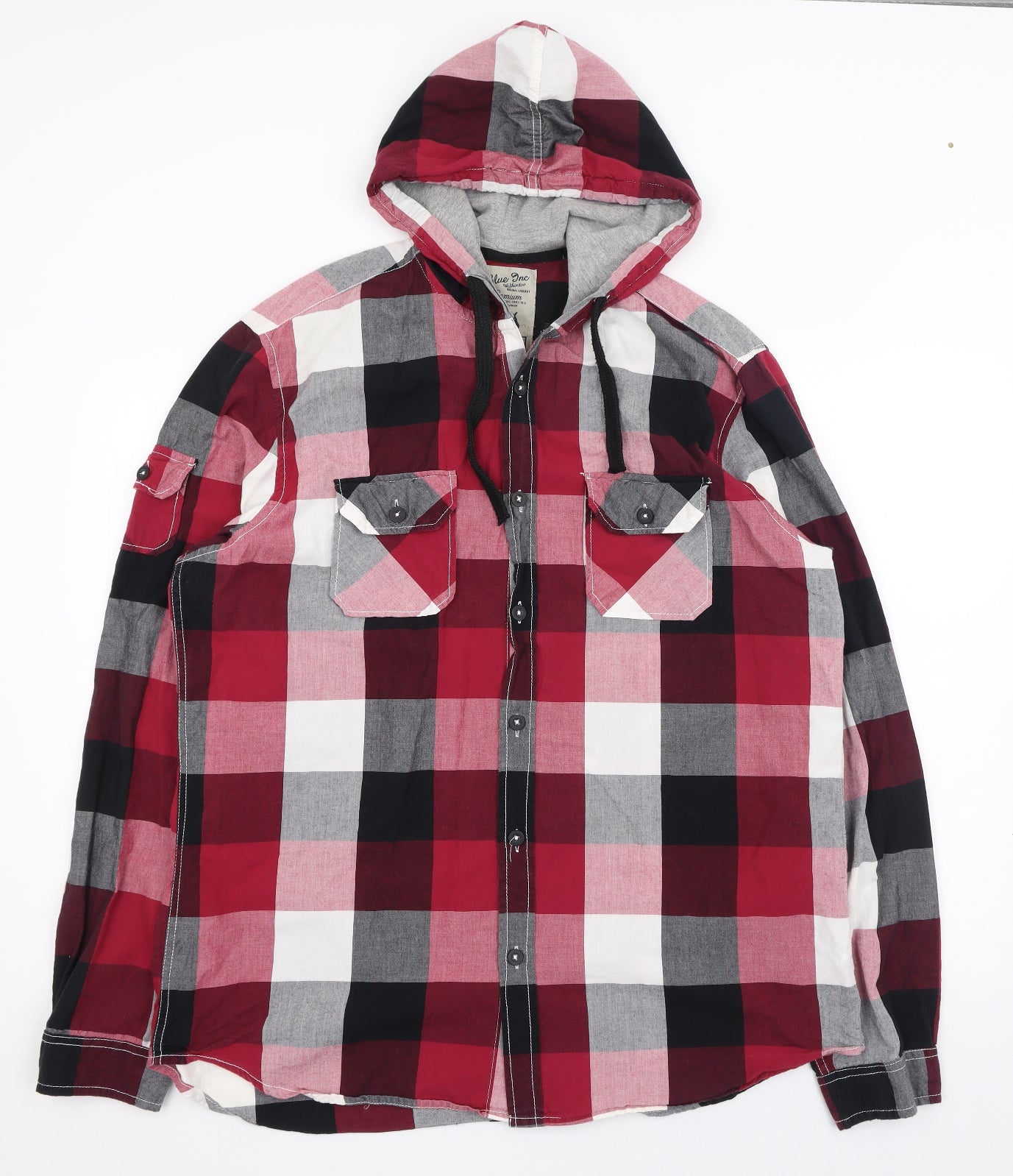 Blue Inc Mens Red Check Cotton  Button-Up Size 2XL Round Neck Button