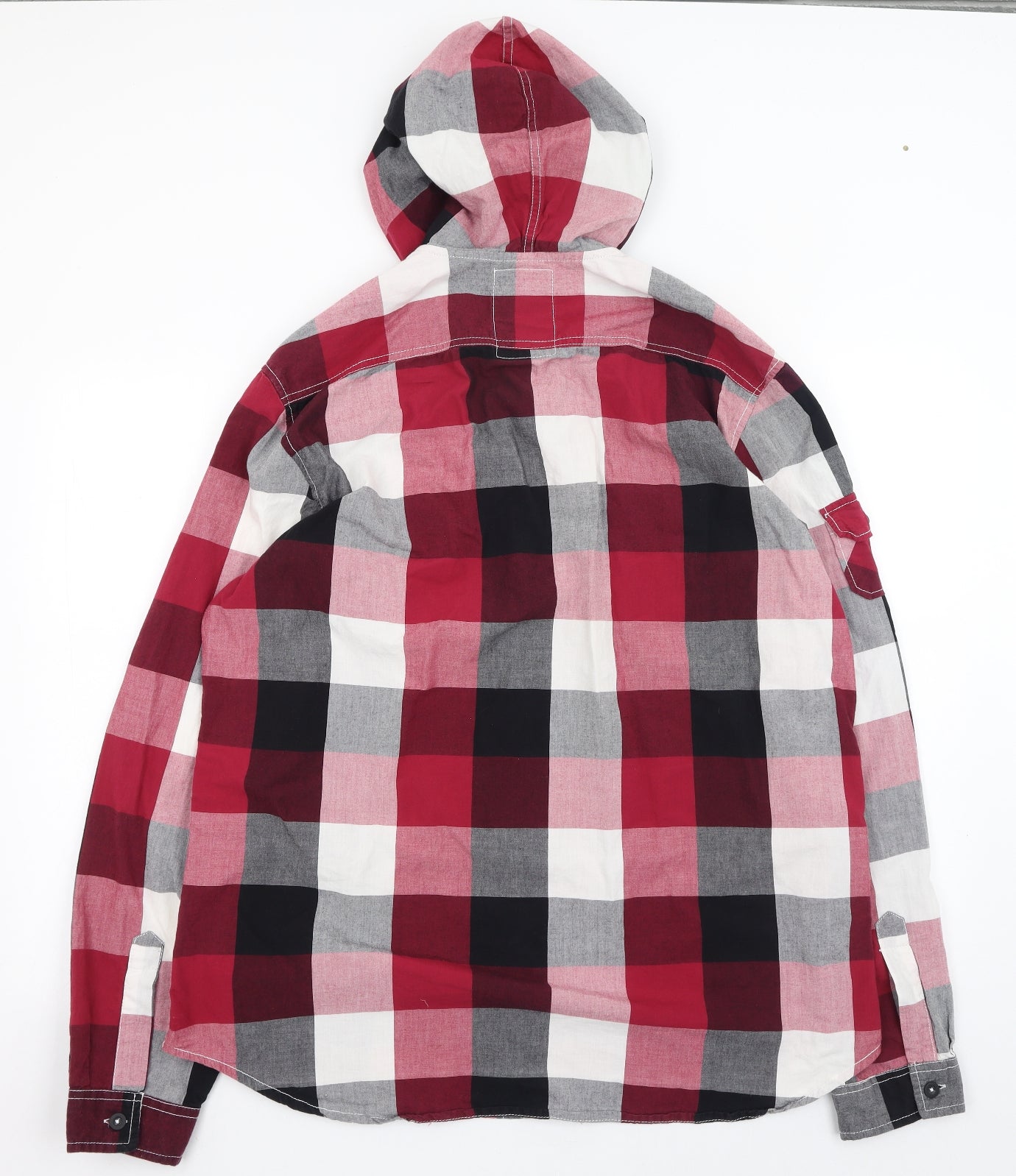 Blue Inc Mens Red Check Cotton  Button-Up Size 2XL Round Neck Button