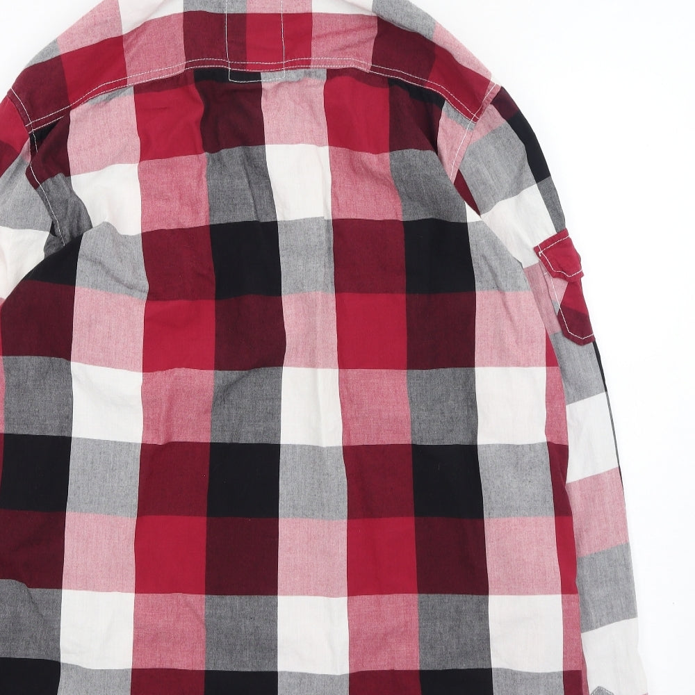 Blue Inc Mens Red Check Cotton  Button-Up Size 2XL Round Neck Button