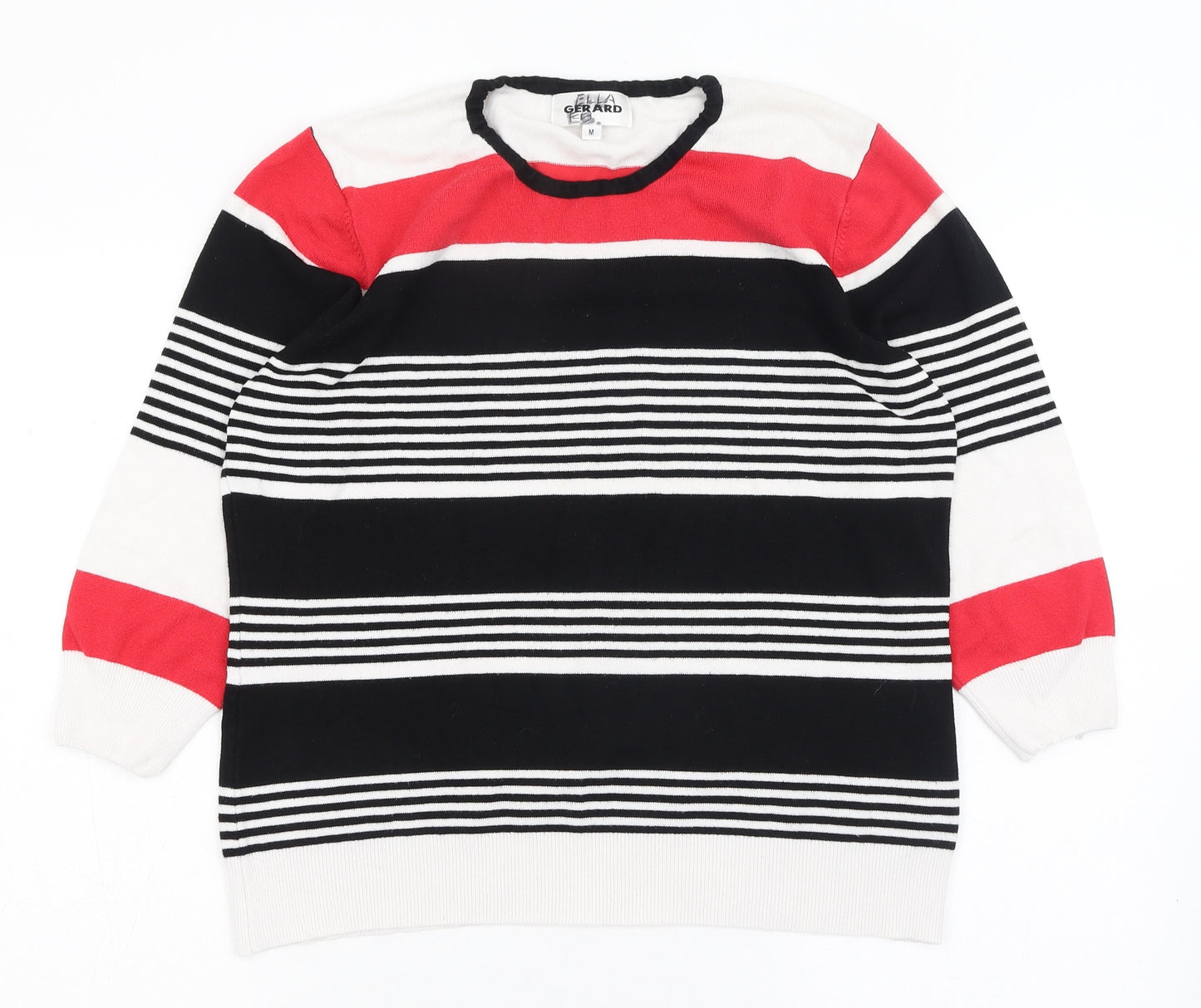 Gerard Womens Black Round Neck Striped Polyester Pullover Jumper Size 12