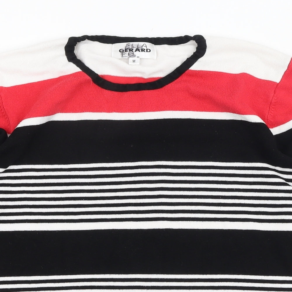 Gerard Womens Black Round Neck Striped Polyester Pullover Jumper Size 12