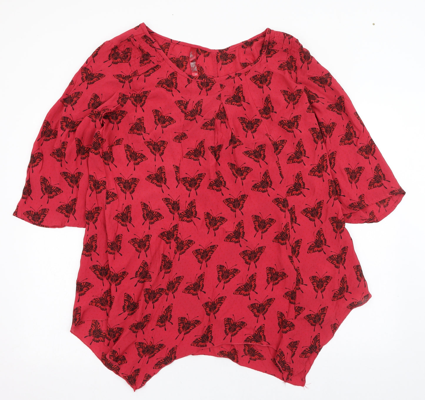 Preworn Womens Red  Viscose Basic Blouse Size 26 Round Neck
