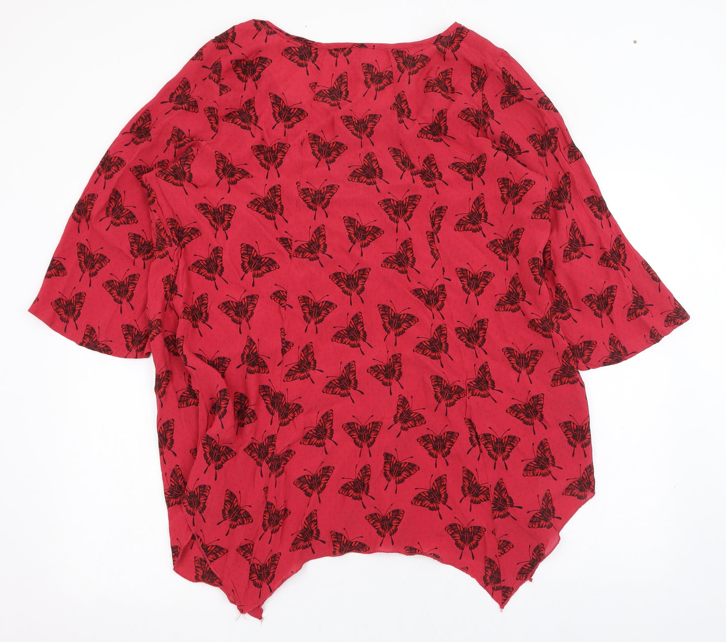 Preworn Womens Red  Viscose Basic Blouse Size 26 Round Neck