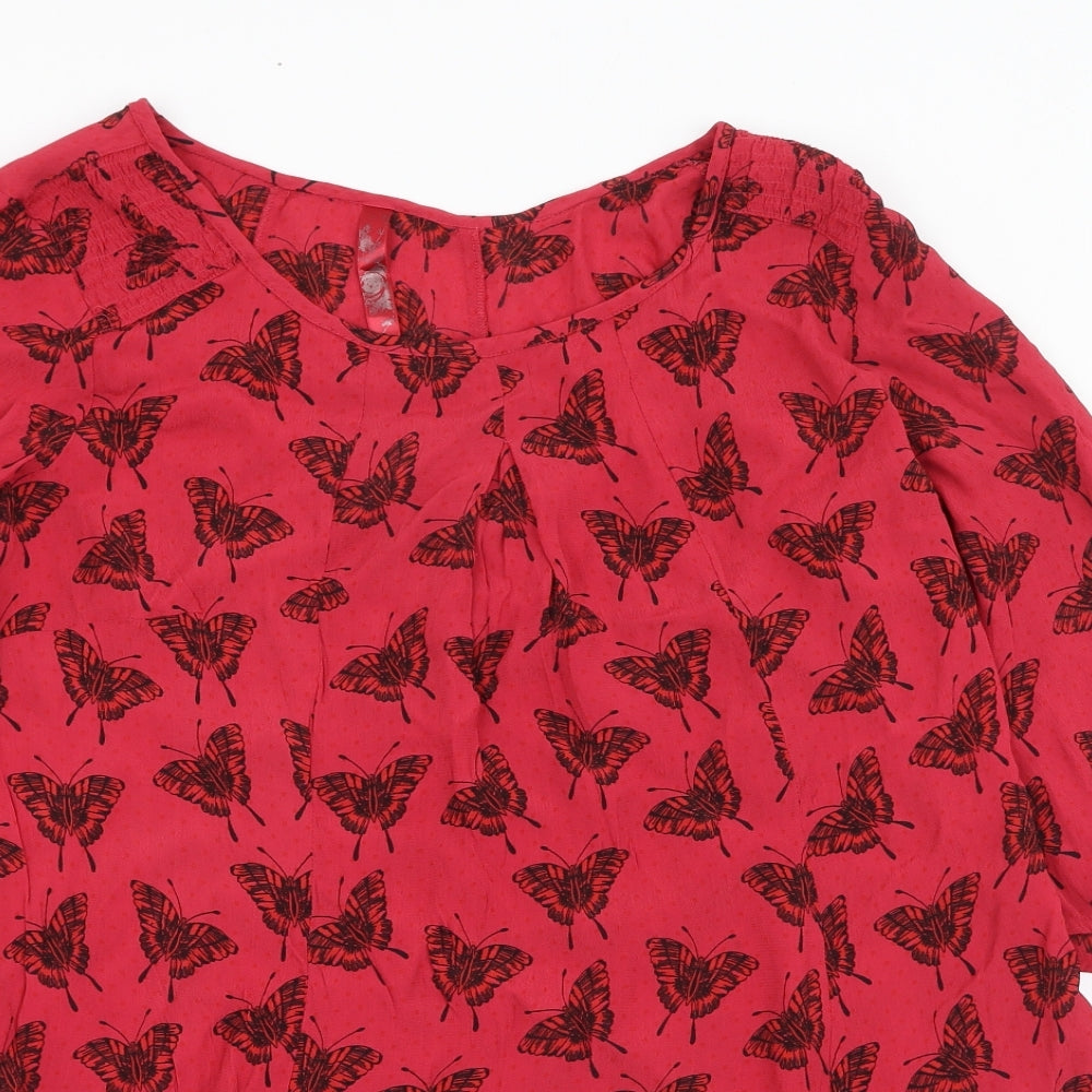 Preworn Womens Red  Viscose Basic Blouse Size 26 Round Neck