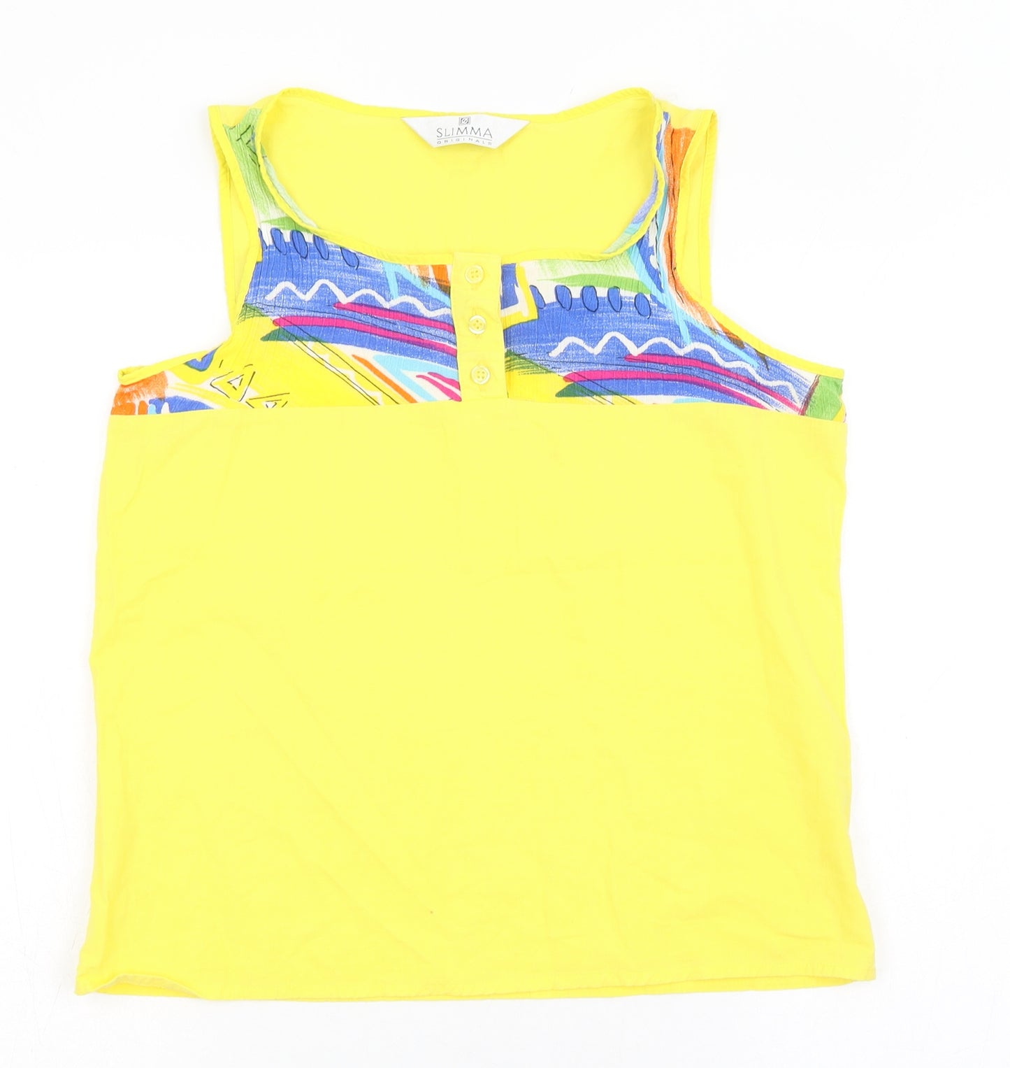 Slimma Womens Yellow Geometric Viscose Basic Tank Size 10 Square Neck