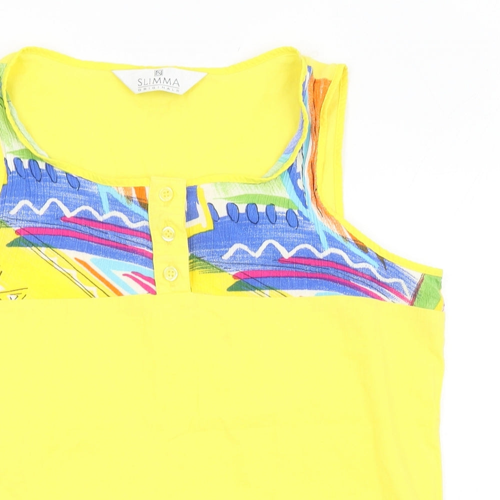 Slimma Womens Yellow Geometric Viscose Basic Tank Size 10 Square Neck