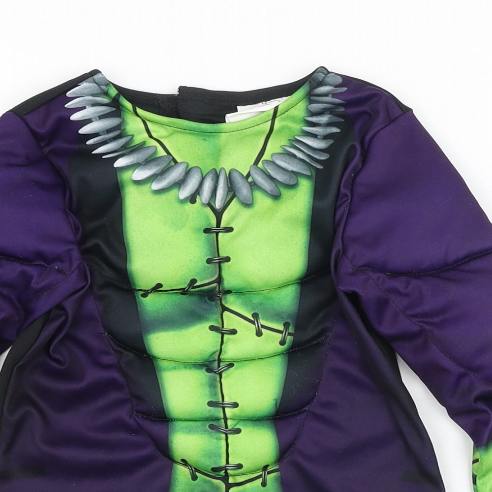 B&M Boys Green  Polyester Basic T-Shirt Size 3-4 Years Round Neck Hook & Loop - Halloween, Monster