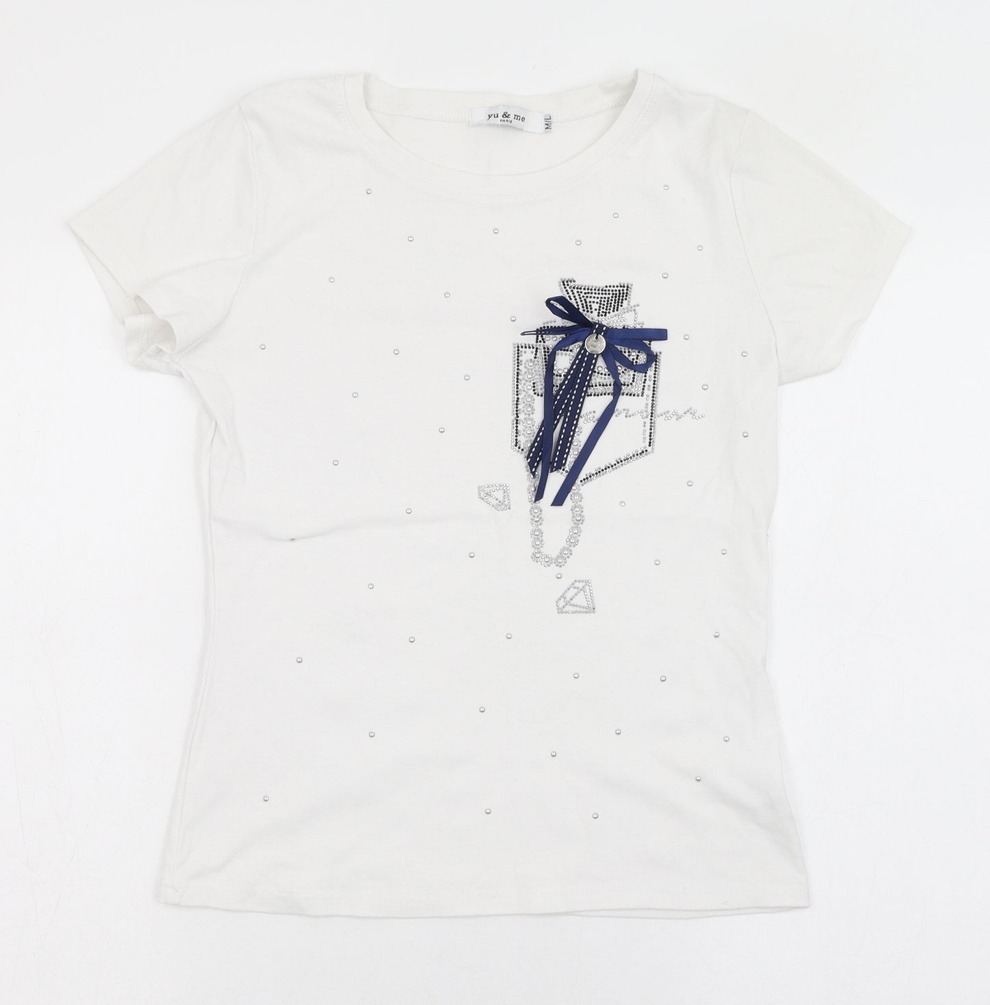 Yu & Me Womens White  Cotton Basic T-Shirt Size 12 Round Neck