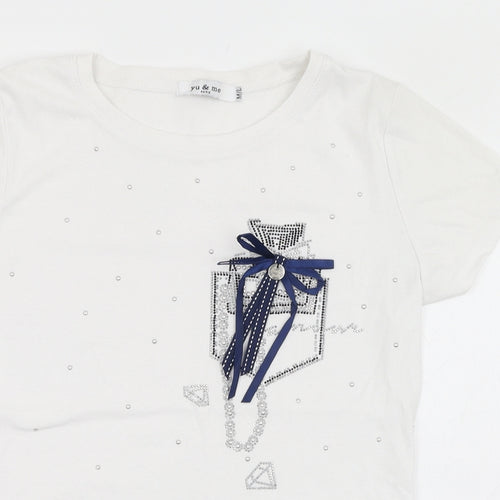 Yu & Me Womens White  Cotton Basic T-Shirt Size 12 Round Neck