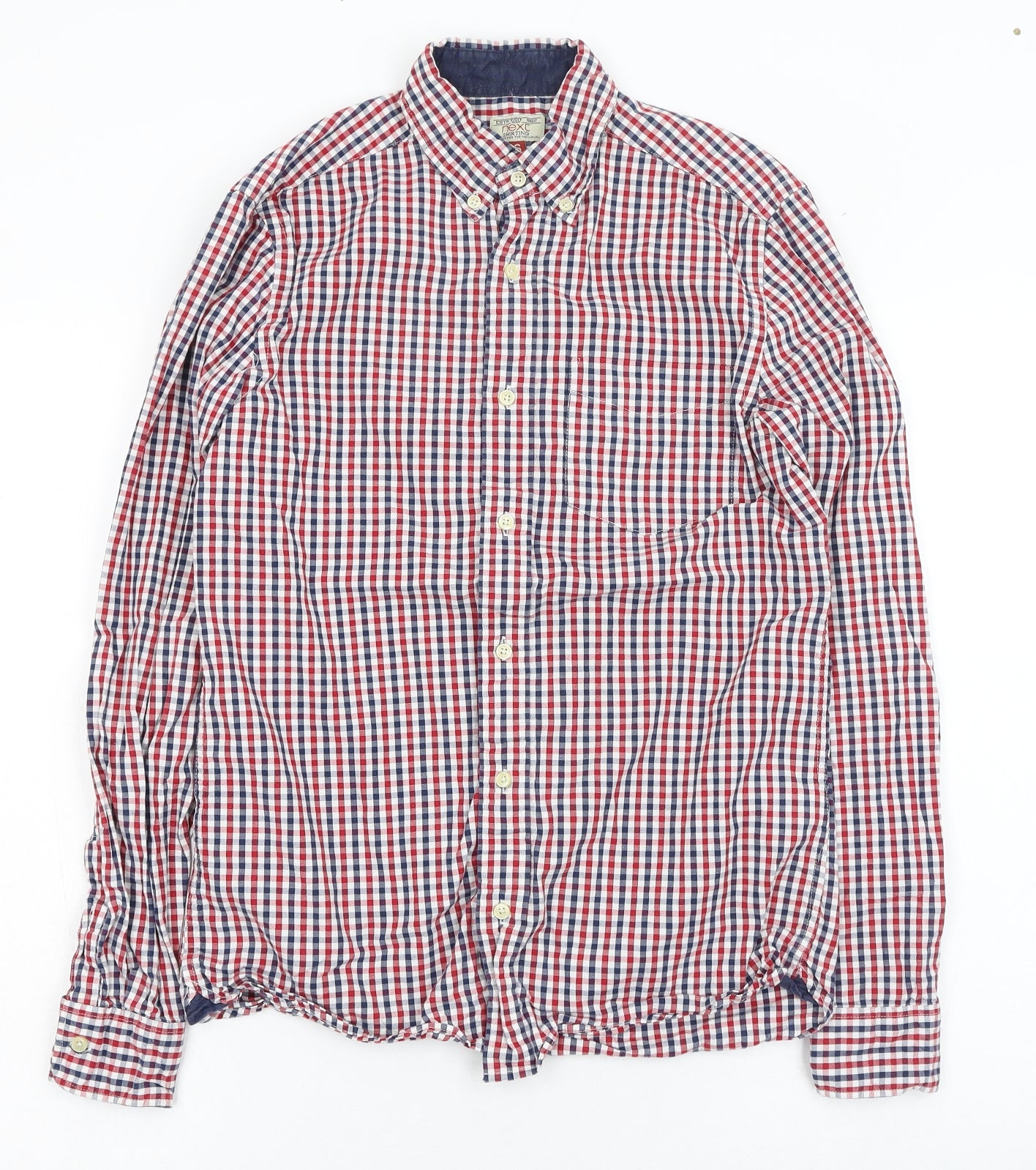 NEXT Mens Red Check Cotton  Dress Shirt Size S Collared Button